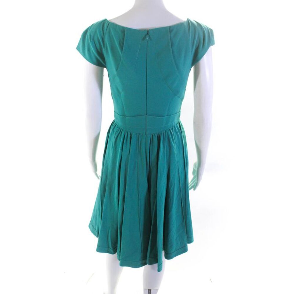 Zac Posen Womens Silk Short Sleeves V Neck A Line Dress Turquoise Blue Size 4 - Picture 3 of 7